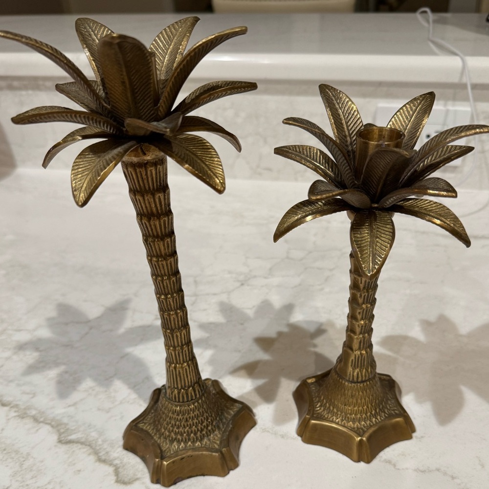 Vintage Moroccan Brass Palm Tree Candle Holders Set of two.